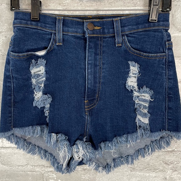 AKIRA Pants - Akira High Rise Denim Distressed Shorts